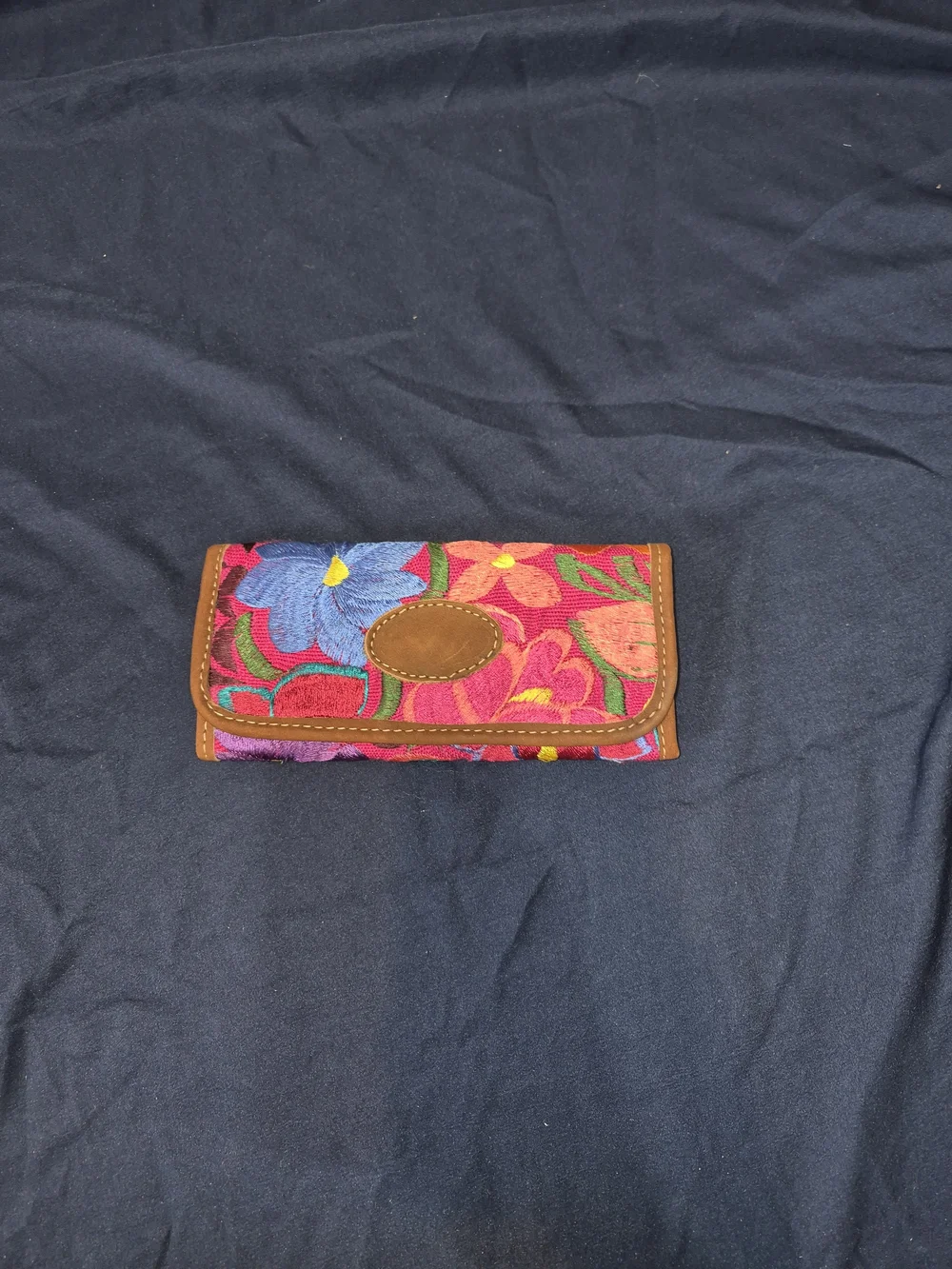 Floral Embroidered Trifold Wallet - Pink & Multicolor